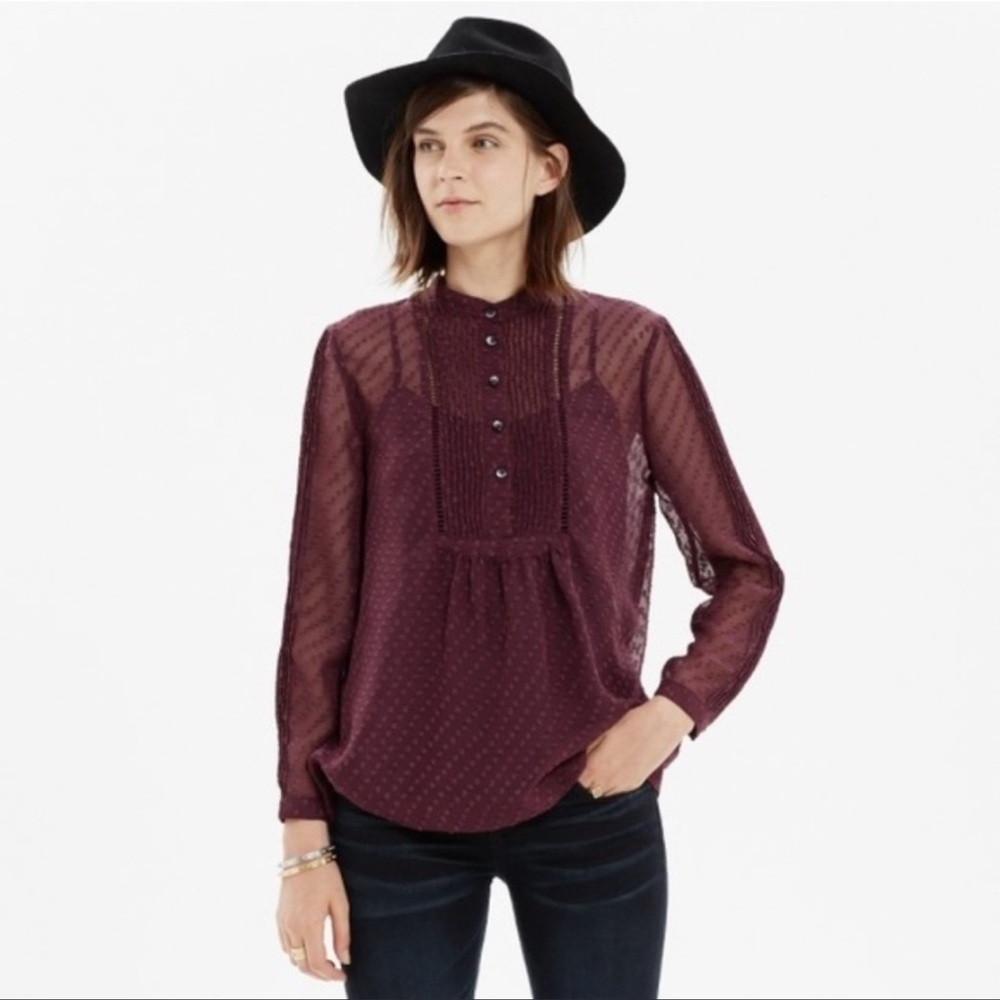 Madewell Burgundy Pintuck Clipdot Blouse Small